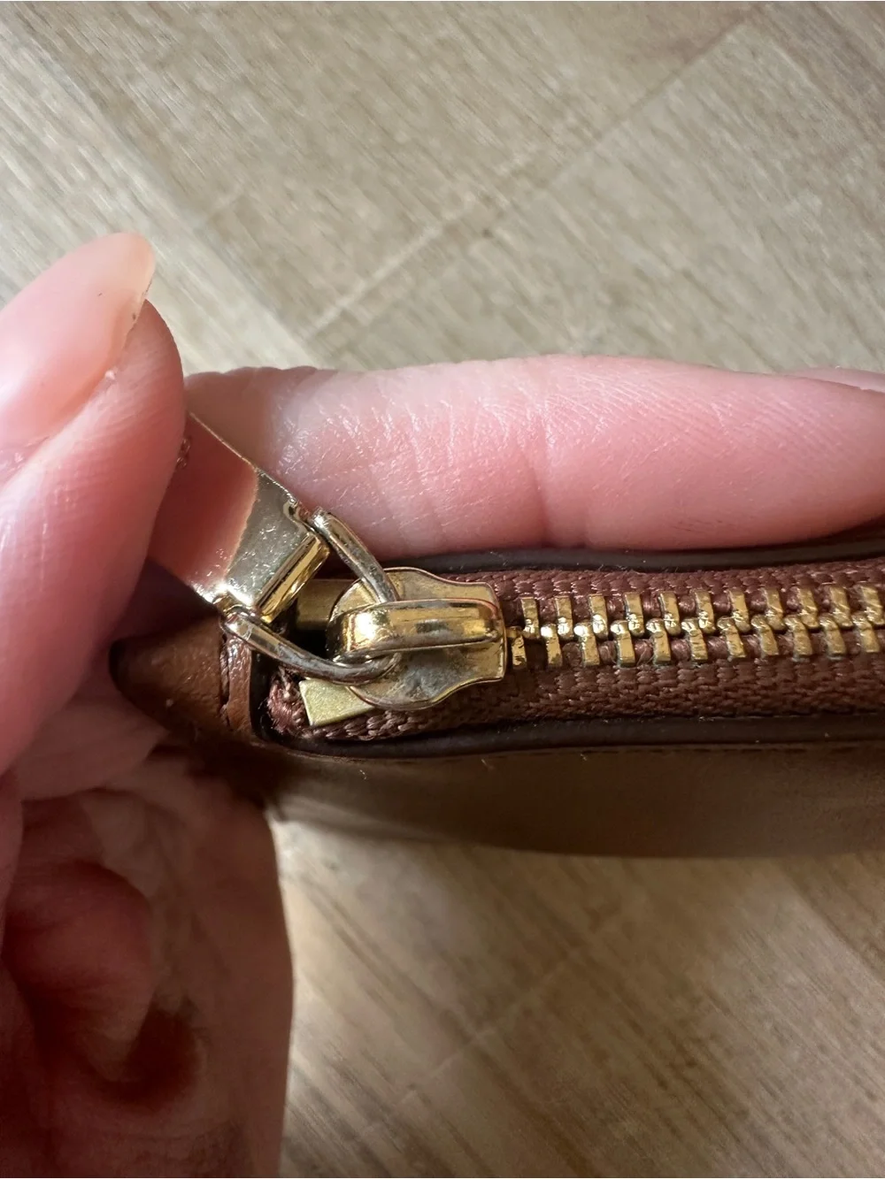 Coach Long Brown Leather Zip Pouch with Gold Hardware
